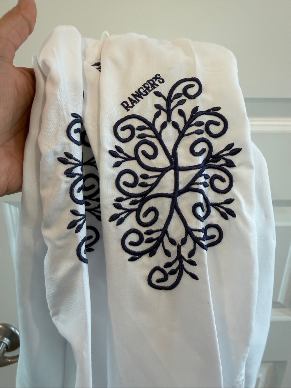 Ranger's Charro White Shirt with Dark Blue Floral Embroidery Button Down sz L - Picture 9 of 12